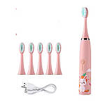 Дитяча електрична зубна щітка ультразвукова з акумулятором 6 змінних насадок 2 кольори, фото 3