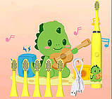 Дитяча електрична зубна щітка ультразвукова з акумулятором 6 змінних насадок 2 кольори, фото 6