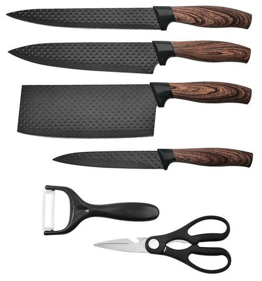 Набір ножів кухонних 4 шт + ножиці та овочечистка HA-177 AuraHome, фото 1