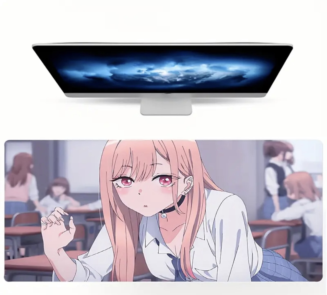 Великий килимок для миші з дизайном дівчини аніме з рожевим волоссям, розмір 60/30, фото 1