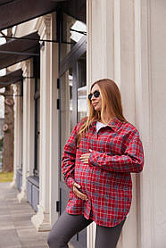 Жіноча сорочка для вагітних стилю oversize в клітинку для майбутніх мам Siena S - М (42 - 44) Lullababe червоний