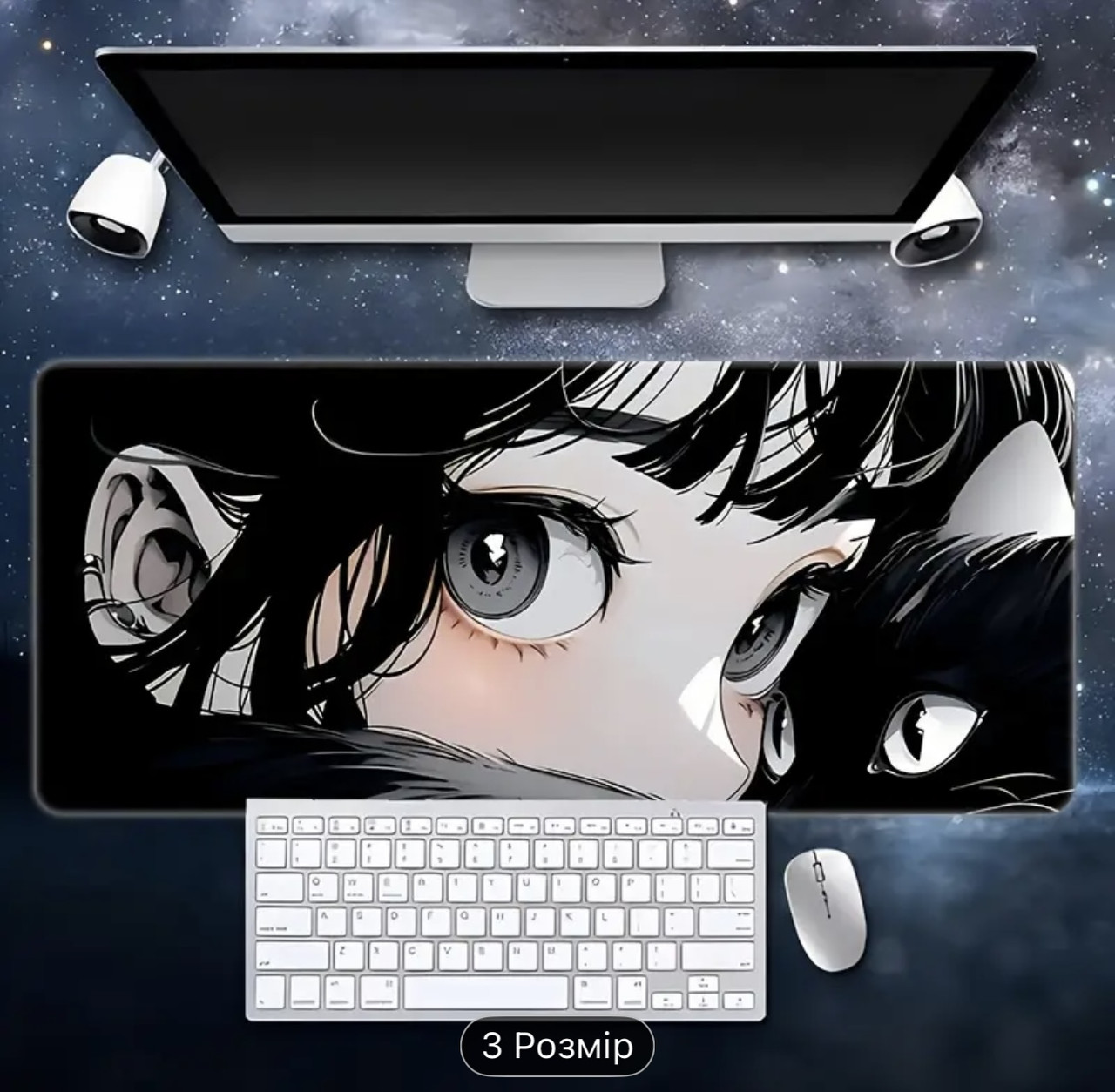 Килимок для миші з дизайном аніме дівчини з темними очима , розмір 80/30, фото 1