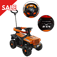 Електромобіль машинка толокар М-95667 2в1 Каталка дитяча електрична для дітей Джип з батьківською ручкою Музика, світло Помаранч