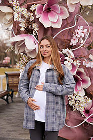 Жіноча сорочка для вагітних стилю oversize в клітинку для майбутніх мам Siena L - XL (46 - 48) Lullababe сірий