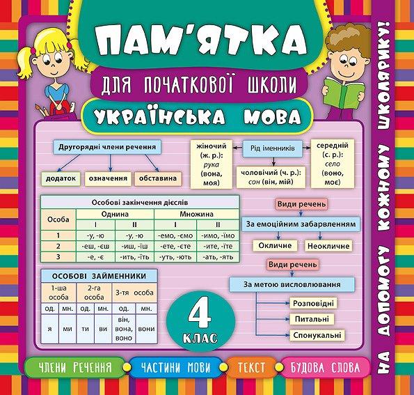 Пам’ятка для початкової школи. Українська мова. 4 кл. / УЛА / ISBN 978-966-28-4517-4
