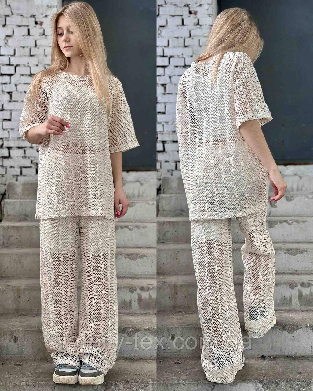 Брючний костюм для дівчат із турецької в'язаної тканини (ажур), розміри на рости 134 - 160, фото 1