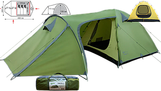 Тримісний намет Tramp Lite Twister 3 Olive | Двошарова туристична палатка з великим тамбуром та трьома входами