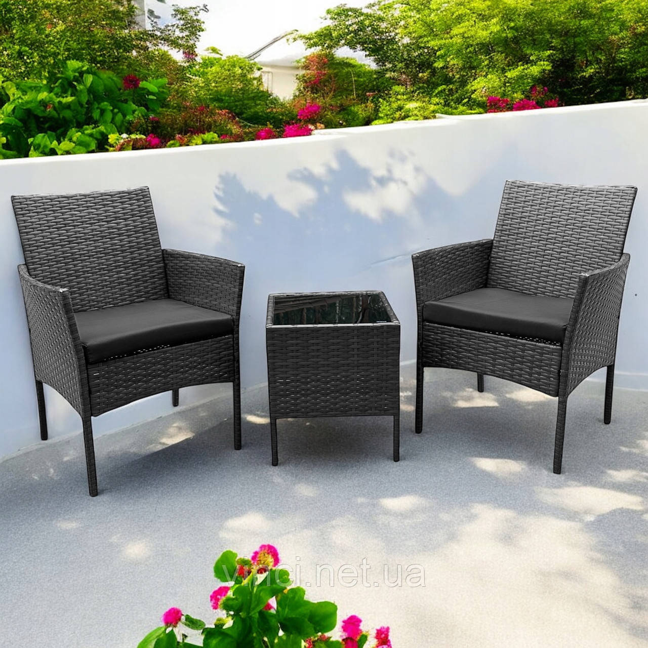 Набір садових меблів з подушками XL-NM-04 GREY СІРИЙ Садові меблі стіл і 2 крісла, фото 1