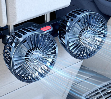 Подвійний вентилятор на підголівник USB / Вентилятор для салону авто з направленим потоком / Вентилятор для літа в авто