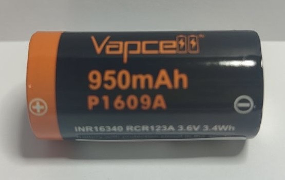 Акумулятор Vapcell P1609A 16340 950 мА·год 3.6 V із захистом