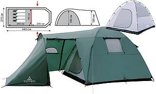 Кемпінговий намет Totem Catawba 4 v2 | Простора чотиримісна однокімнатна палатка з великим тамбуром та двома входами