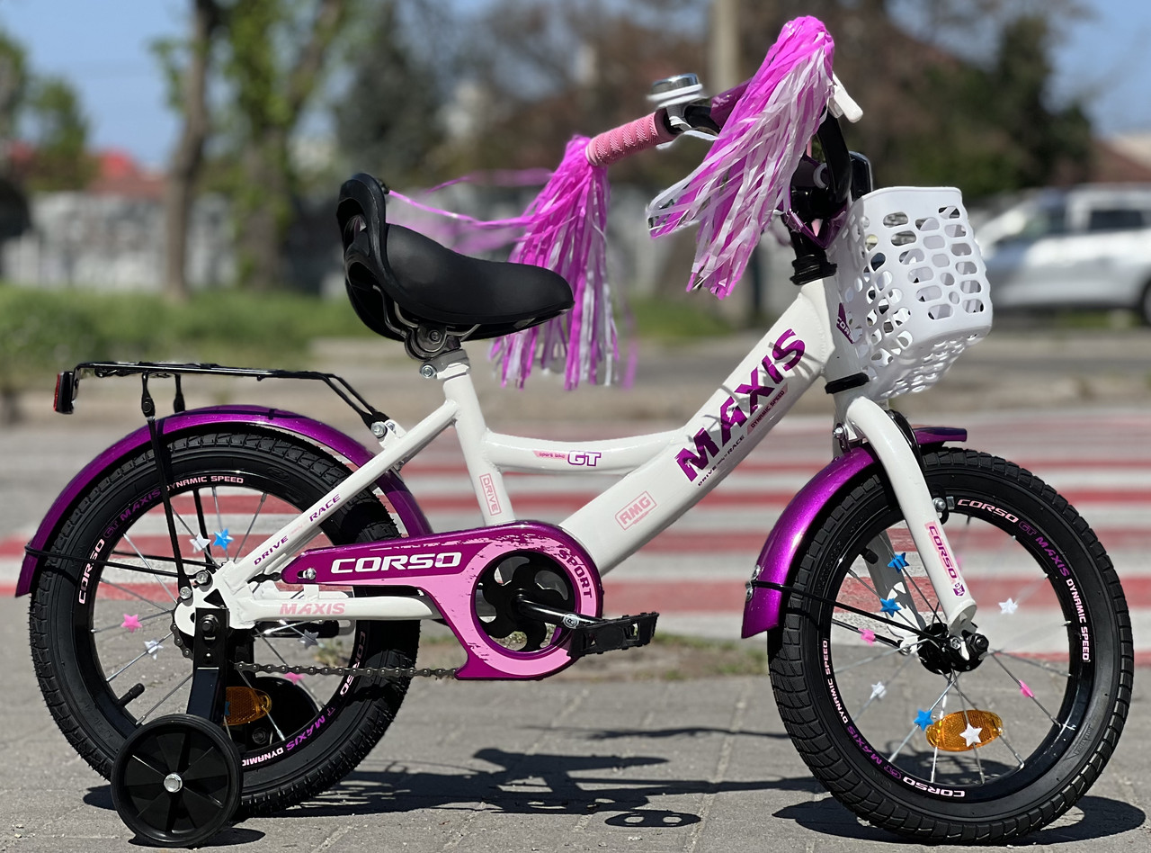 Дитячий велосипед 14" Corso MAXIS CL-14187 на зріст 95-105 см біло-фіолетовий
