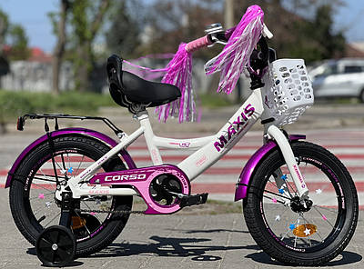 Дитячий велосипед 14" Corso MAXIS CL-14187 на зріст 95-105 см біло-фіолетовий