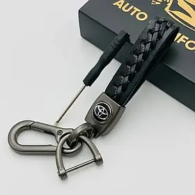 Брелок для автоключей з натуральної шкіри плетений з двома кріпленнями і логотипом авто Toyota