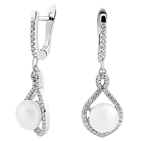 Срібні сережки з перлами, довгі сережки зі стразами, вечірні жіночі прикраси