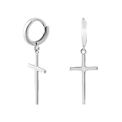 Сережки кільця біле золото з підвіскою Хрестик без каменів ZIPEXPERT