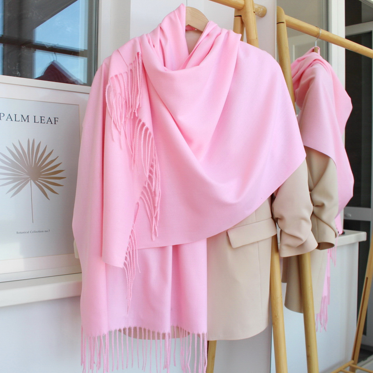 Кашеміровий однотонний шарф "Жасмін" рожевий 104030, фото 1