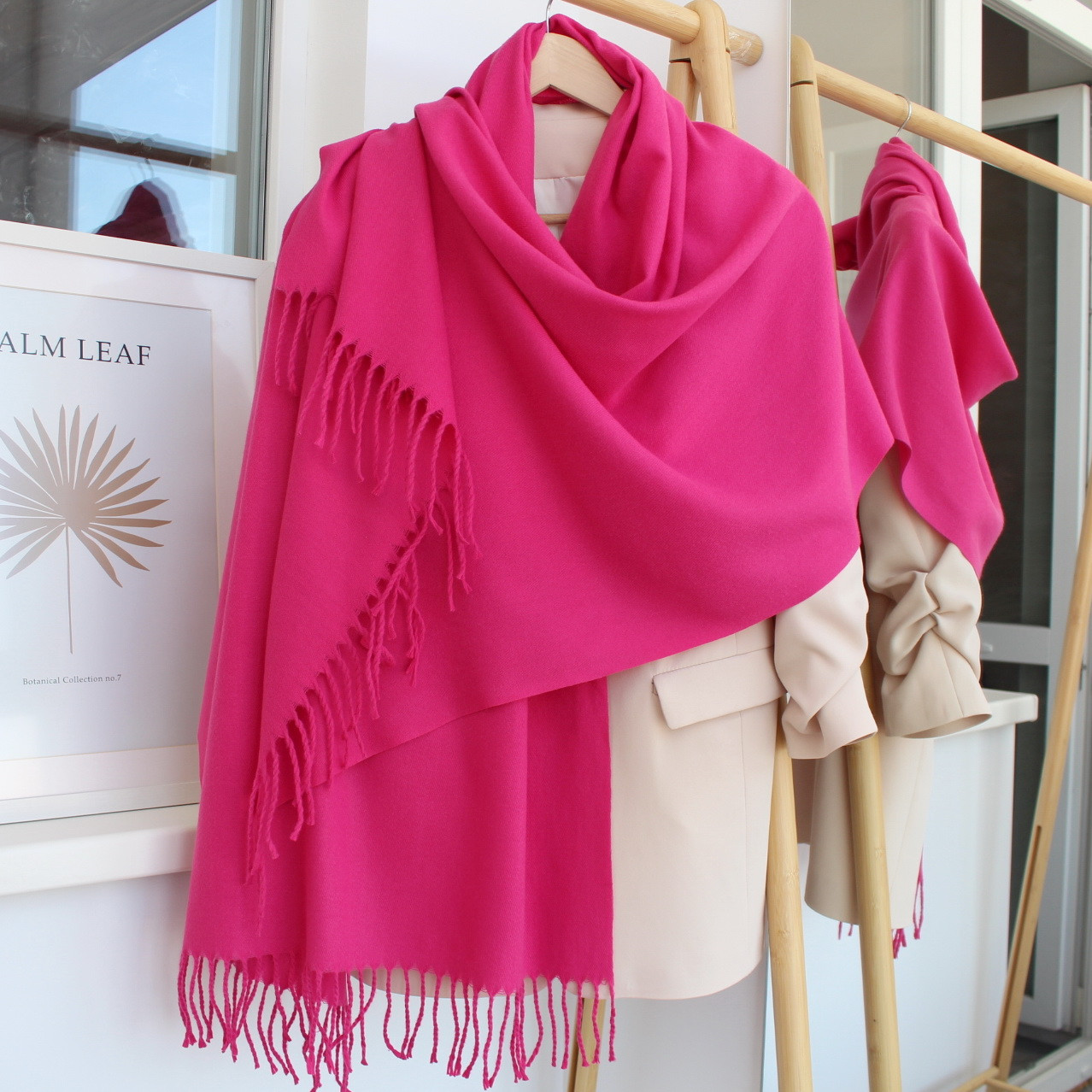 Кашеміровий однотонний шарф "Жасмін" фуксія 104031, фото 1