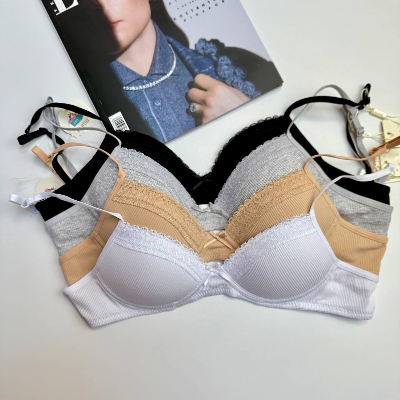 Бавовняний бюстгальтер в рубчик, без кісточок, А/В, фото 1