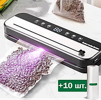 Вакууматор +10 пакетів Вакуумний пакувальник HF-9011-02 зі стерелізацією, вбудованим різаком і дисплеєм