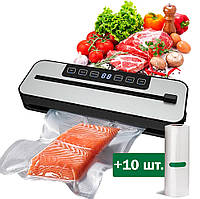Вакууматор +10 пакетів Вакуумний пакувальник HF-9011 зі стерелізацією, вбудованим різаком і дисплеєм