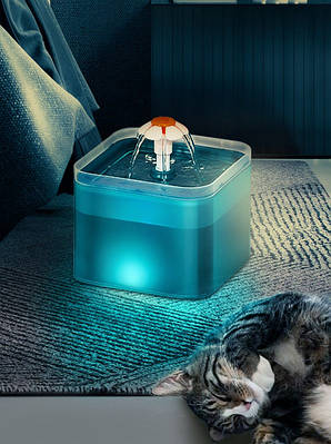 Розумна поїлка-фонтан смарт-напувалка для котів та собак з LED підсвіткою датчиком руху питний фонтанчик для тварин Блакитний
