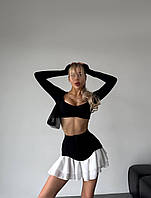 Женская трендовая юбка цветочный принт с разрезом сбоку юбка меди с разрезом софт