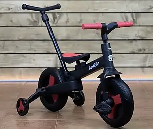 Дитячий велосипед трансформер складаний з батьківською ручкою Best Trike 23031 колеса PU знімні педалі чорний