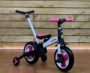 Дитячий велосипед трансформер складаний з батьківською ручкою Best Trike 55475 колеса PU знімні педалі рожевий