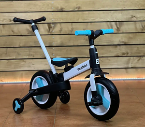 Дитячий велосипед-трансформер складаний з батьківською ручкою Best Trike 56659 колеса PU знімні педалі блакитний