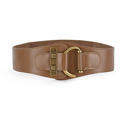 Ремінь-корсет з дизайнерскою застібкою жіночий корсетний широкий шкіряний масивний ремінь-гумка Карамельний