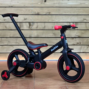 Дитячий велосипед трансформер з батьківською ручкою Best Trike BT-84119 колеса PU Чорно-червоний