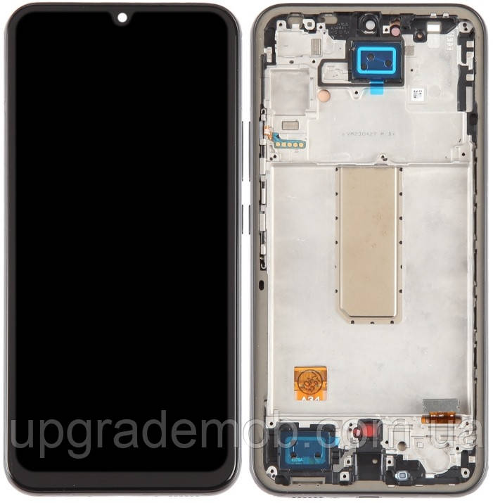 Дисплей модуль тачскрин Samsung A346 Galaxy A34 чорний OLED (Small LCD) з рамкою сірого кольору Graphite, фото 1