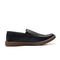 Чоловічі туфлі мокасини чорного кольору з перфорацією на літо з натуральної шкіри