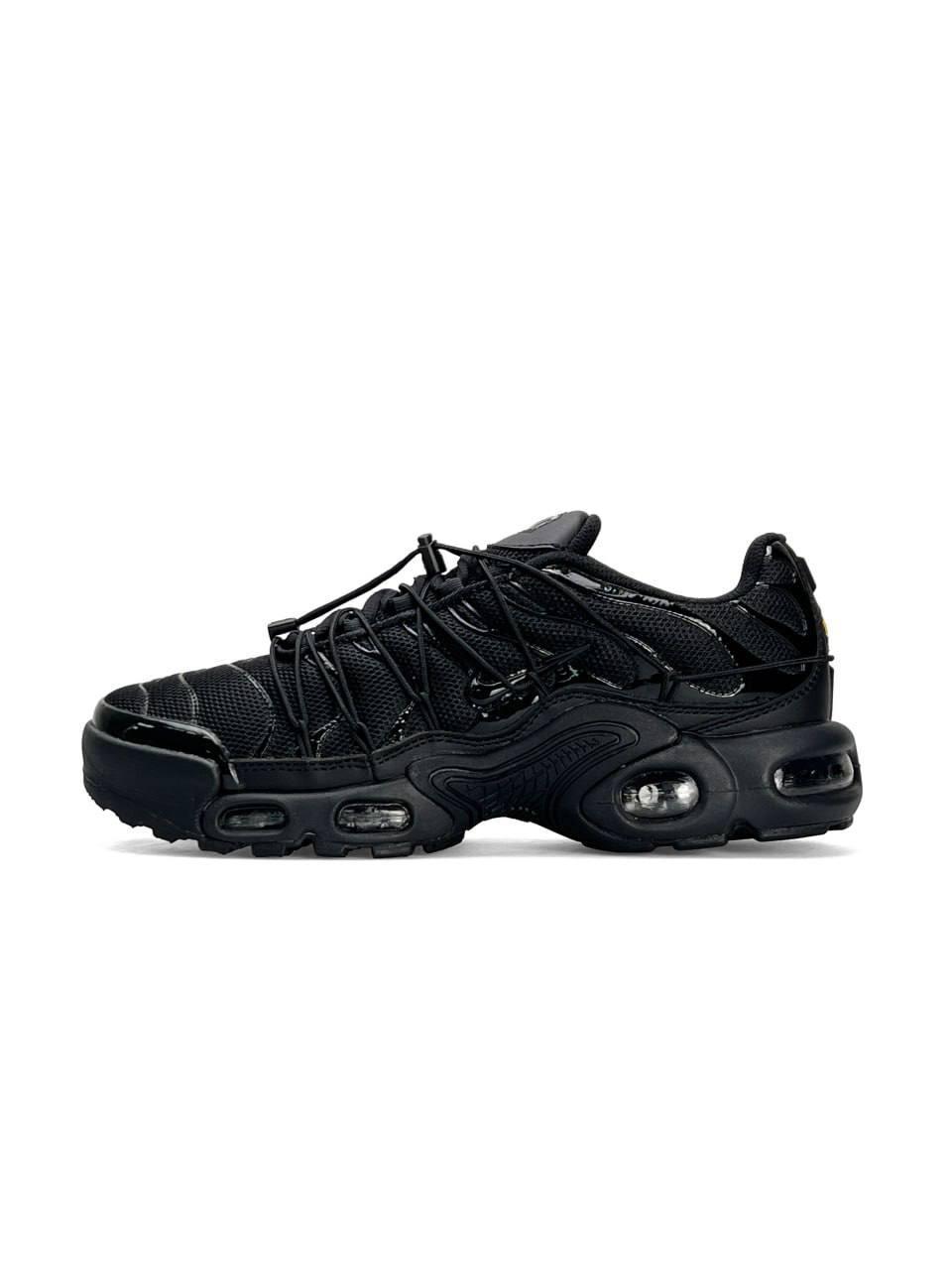 Чоловічі кросівки Nike Air Max Plus TN Lace Toggle All Black, кеди Найк шкіра текстиль сітка 42
