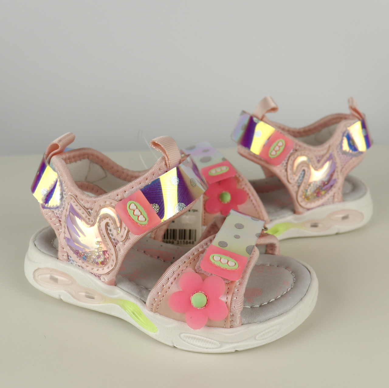 Дитячі босоніжки для дівчинки з миготливою підошвою та липучками ТМ Tomm
