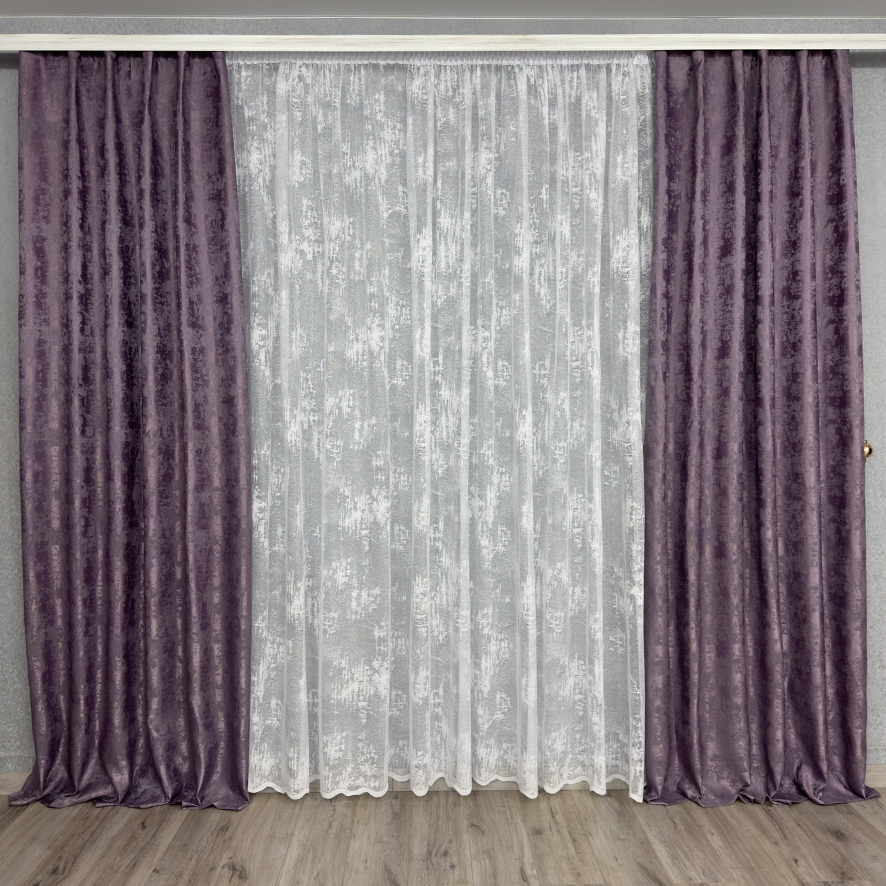 Готові штори Софт-мрамор №1039 Фіолетові