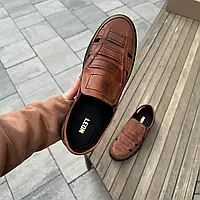 Чоловічі туфлі на літо з натуральної шкіри у коричневому кольорі на кожен день