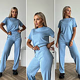 Жіночий літній прогулянковий костюм із рубчика із широкими штанами (Норма та напівбатал), фото 2