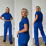 Жіночий літній прогулянковий костюм із рубчика із широкими штанами (Норма та напівбатал), фото 4
