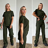Жіночий літній прогулянковий костюм із рубчика із широкими штанами (Норма та напівбатал), фото 5