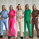 Жіночий літній прогулянковий костюм із рубчика із широкими штанами (Норма та напівбатал), фото 6