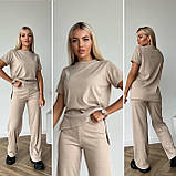 Жіночий літній прогулянковий костюм із рубчика із широкими штанами (Норма та напівбатал), фото 7