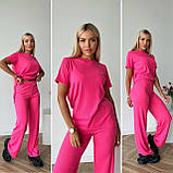 Жіночий літній прогулянковий костюм із рубчика із широкими штанами (Норма та напівбатал), фото 8