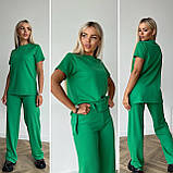 Жіночий літній прогулянковий костюм із рубчика із широкими штанами (Норма та напівбатал), фото 3