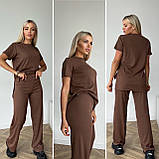 Жіночий літній прогулянковий костюм із рубчика із широкими штанами (Норма та напівбатал), фото 4