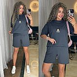 Жіночий модний літній костюм з двонитки футболка і шорти (Норма та напівбатал), фото 3