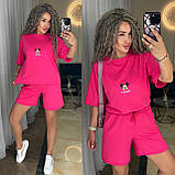 Жіночий модний літній костюм з двонитки футболка і шорти (Норма та напівбатал), фото 4