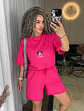 Жіночий модний літній костюм з двонитки футболка і шорти (Норма та напівбатал), фото 5