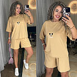 Жіночий модний літній костюм з двонитки футболка і шорти (Норма та напівбатал), фото 10